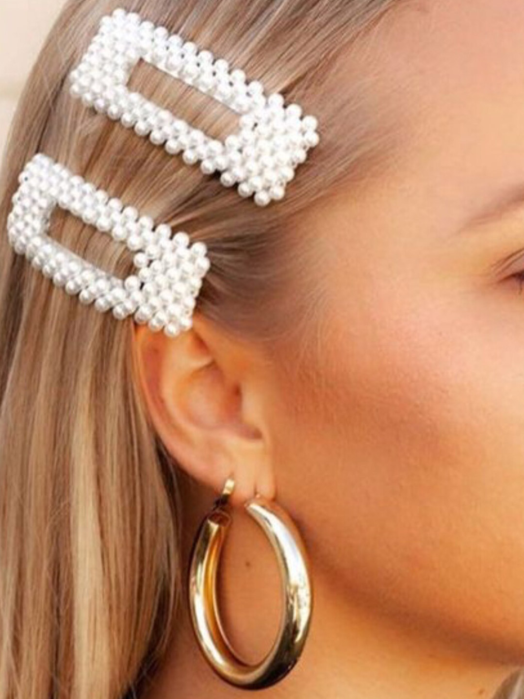 Buy OOMPH Women Gold Toned & White Set Of 2 Embellished Bumpit Hair Pin Hair Accessory for