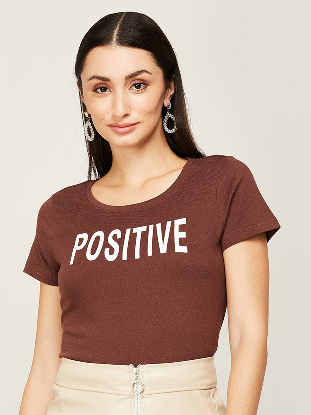 Buy Fame Forever By Lifestyle Brown Pure Cotton Print Top Tops for