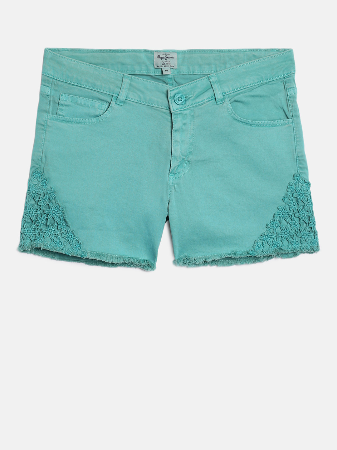 Buy Pepe Jeans Girls Mint Green Solid Regular Fit Denim Shorts Shorts