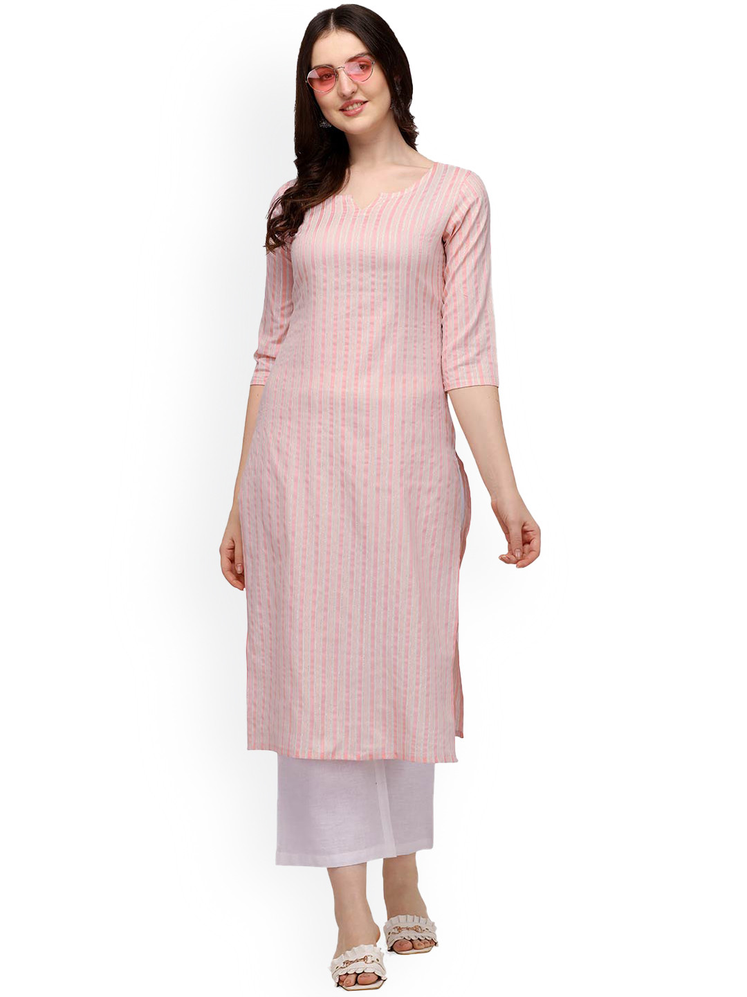 Women's Peach Solid Straight Kurta