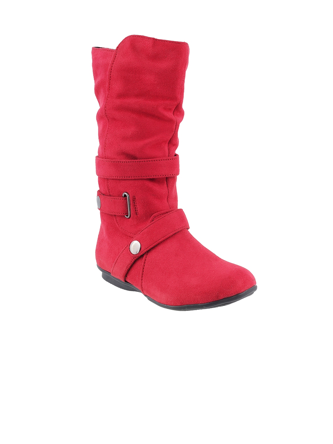 Buy Mochi Women Red Solid High Top Flat Boots - Boots for Women 1927862 ...