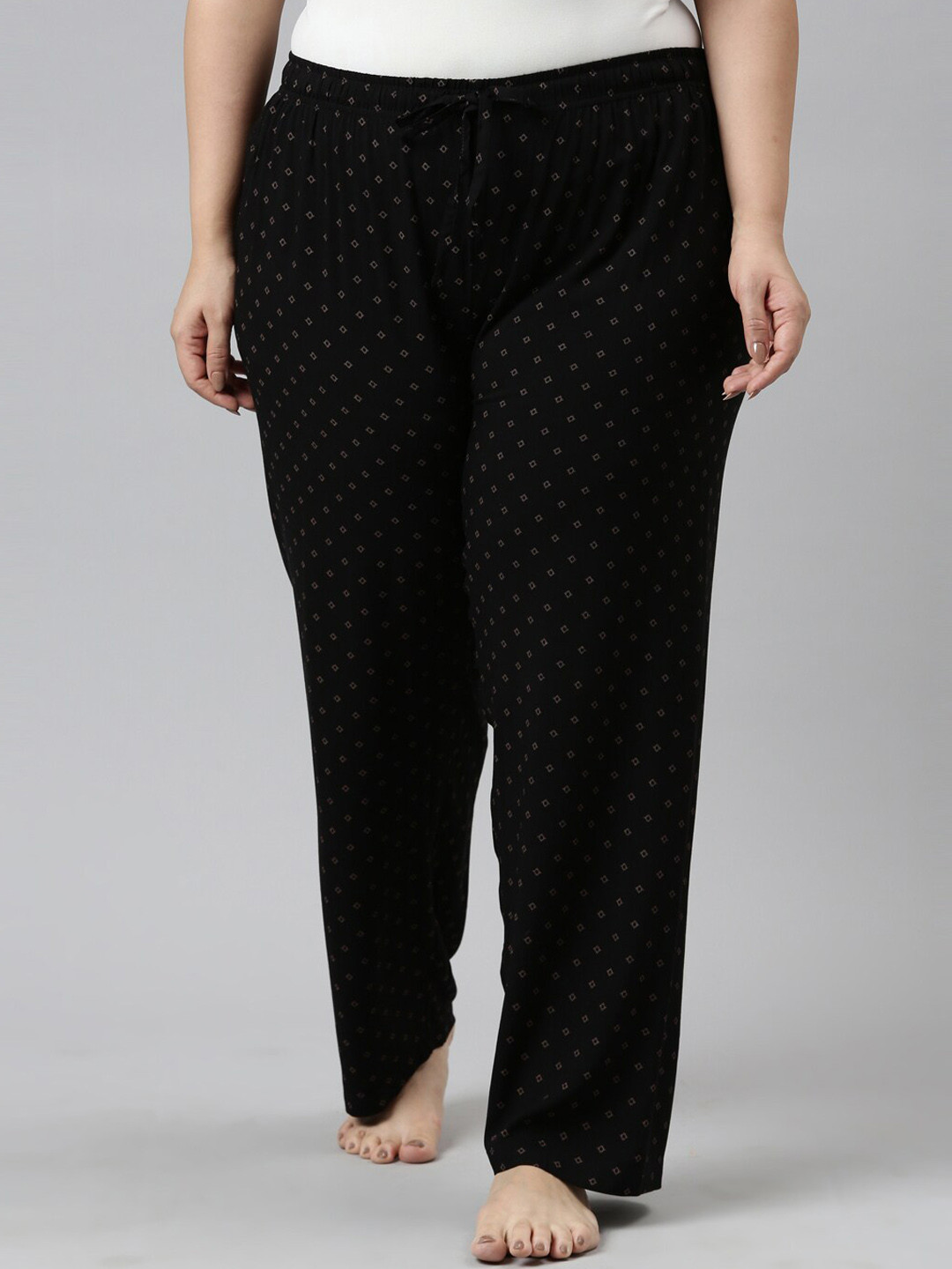 Buy Go Colors Women Black & Beige Printed Relaxed Plus Size Fit Lounge