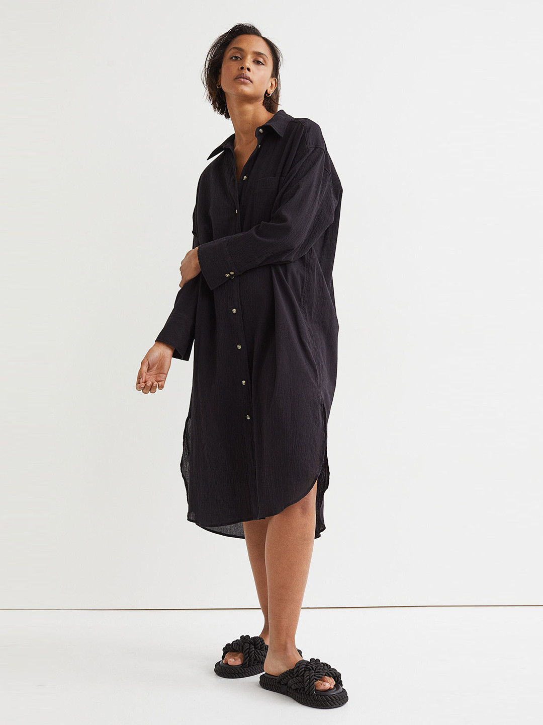 Buy H&M Black Oversized Shirt Dress Dresses for Women 19280526 Myntra