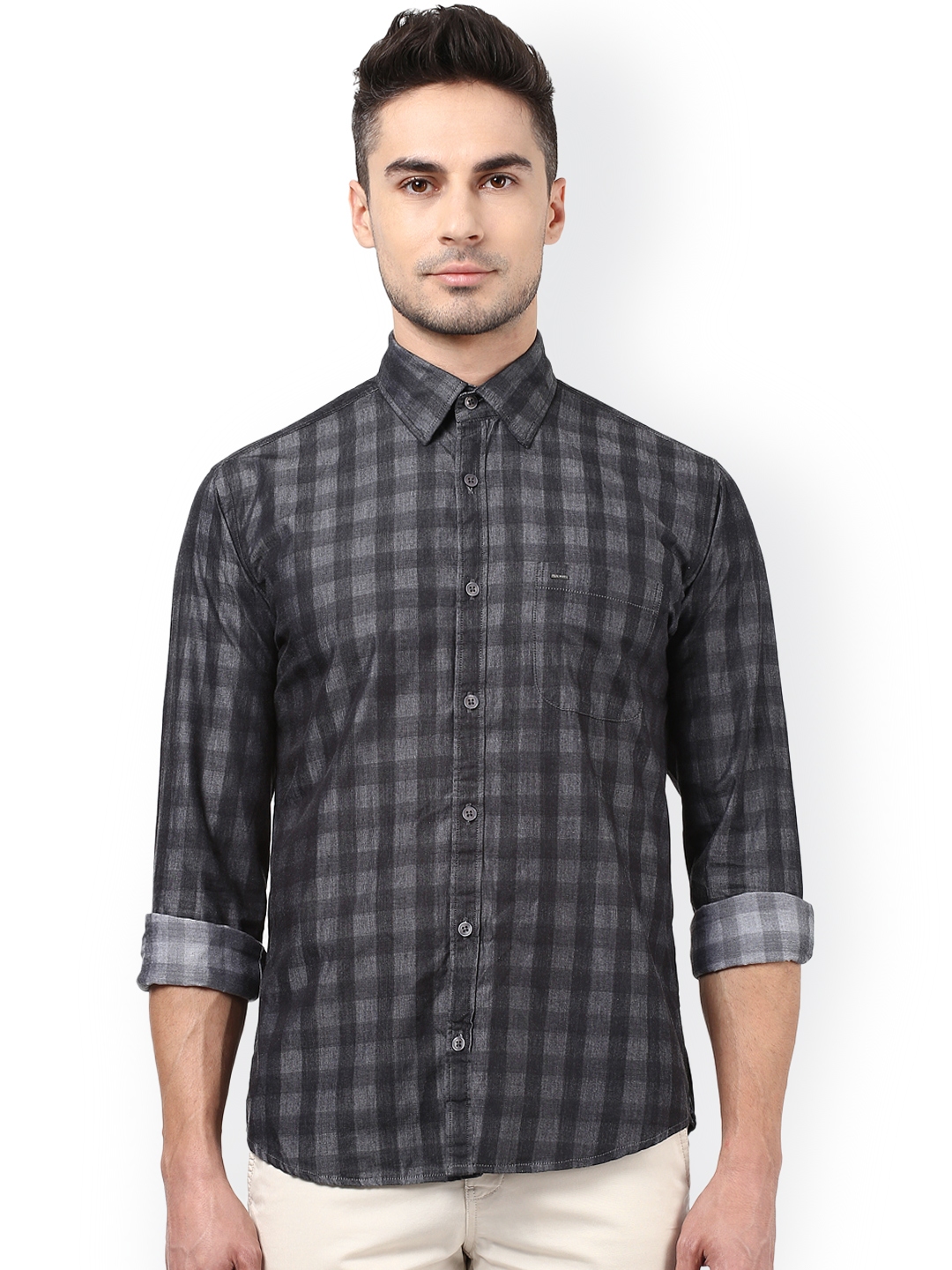 Buy Park Avenue Men Black Slim Fit Checked Casual Shirt - Shirts for ...