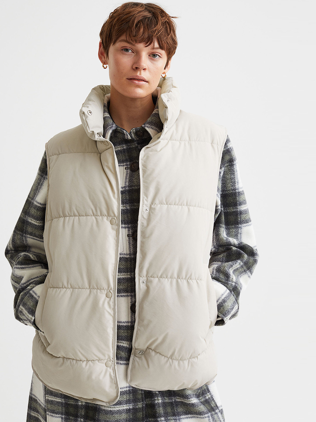 Buy H&M Women Beige Puffer Gilet Jackets for Women 19283094 Myntra