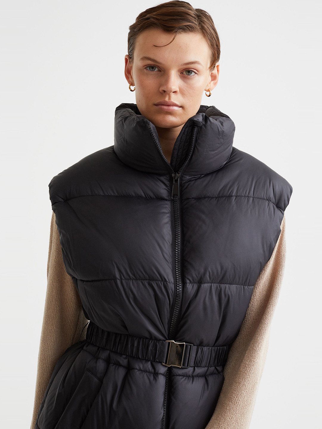 Buy H&M Women Black Belted Puffer Gilet Jackets for Women 19283096