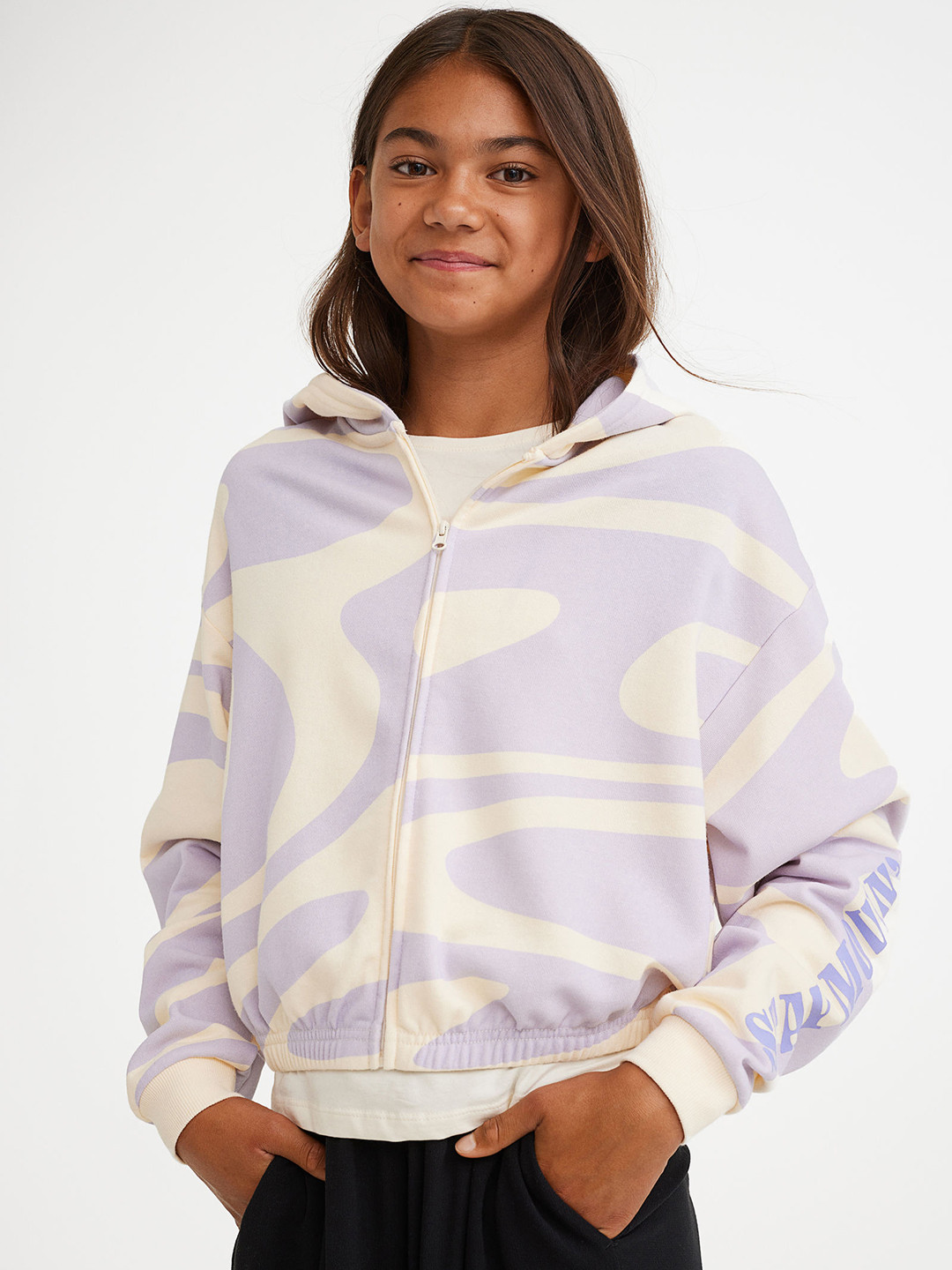 Buy H&M Women Purple Oversized Zip Through Hoodie Jackets for Girls