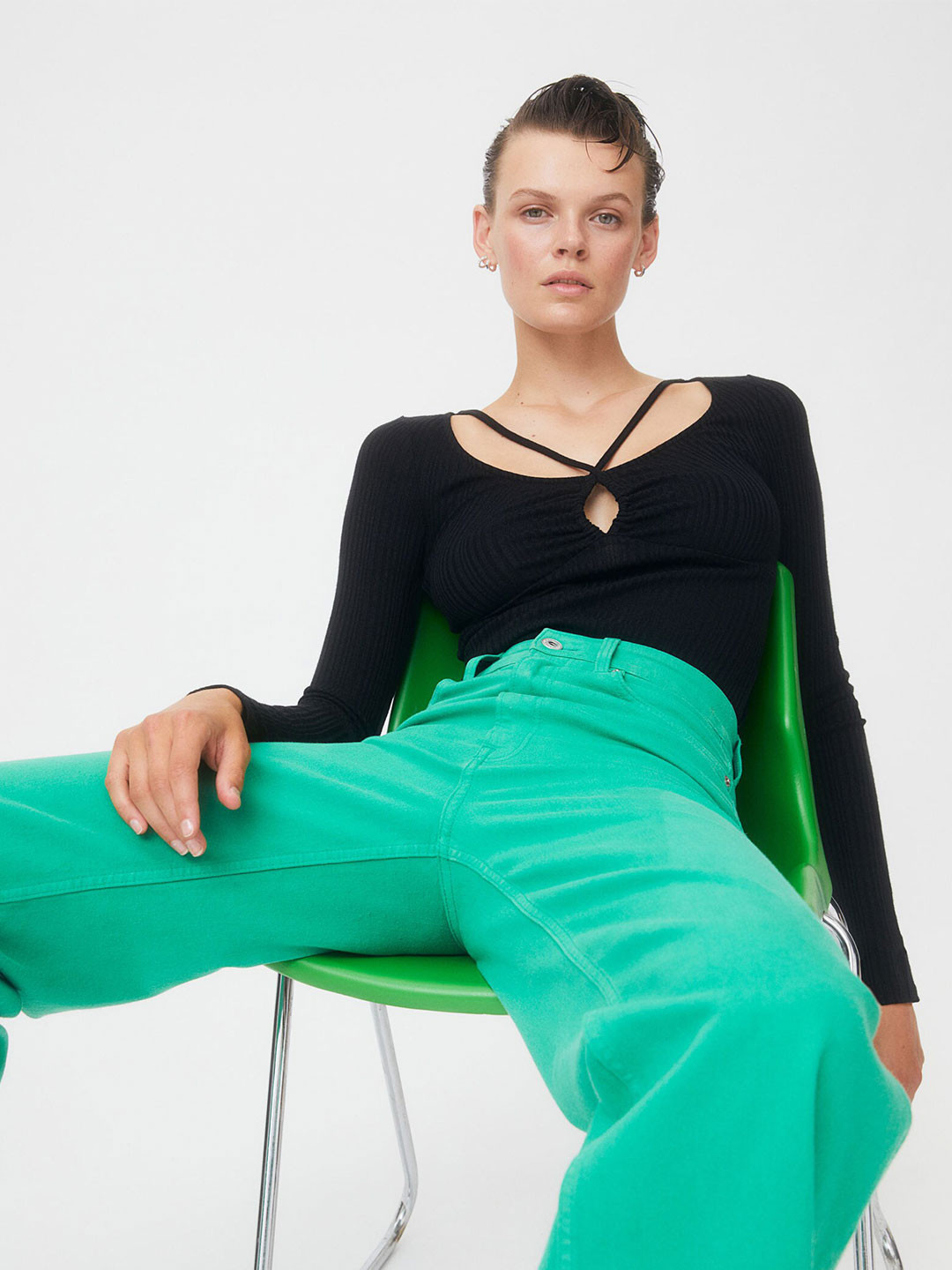 Buy H&M Black Ribbed Jersey Top Tops for Women 19283146 Myntra