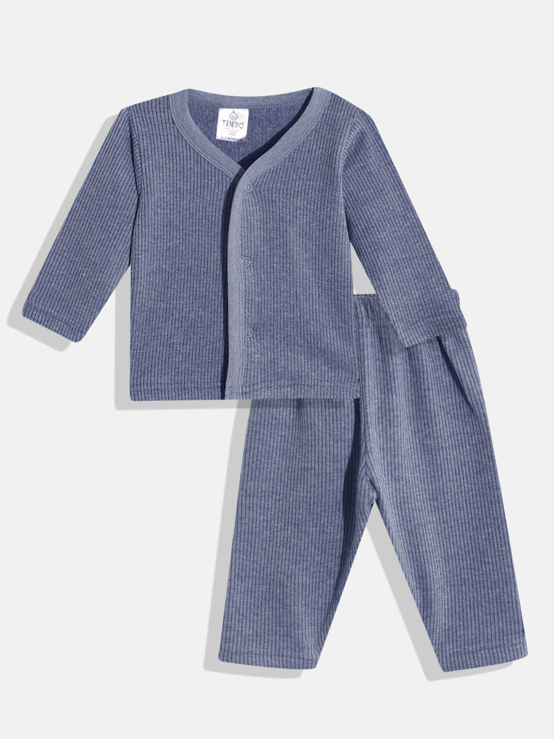 Buy TINYO Infant Blue Self Striped Melange Effect Cotton Thermal Set