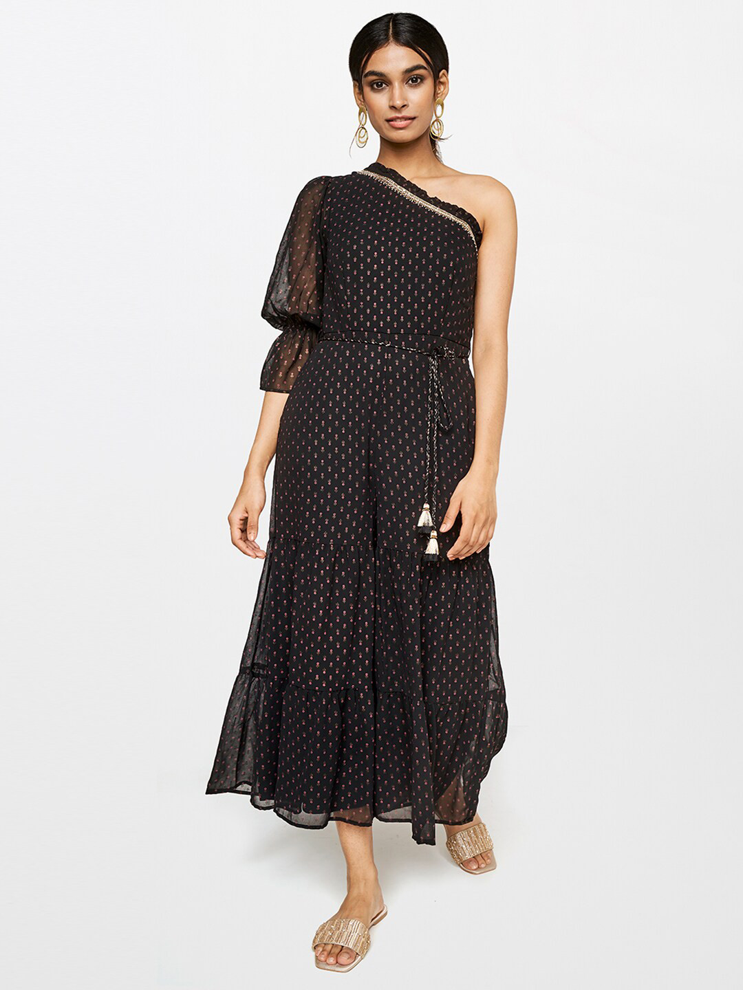 Buy Global Desi Black & Pink Off Shoulder Printed Jumpsuit Jumpsuit