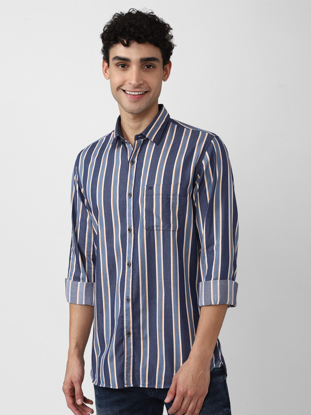 Buy Peter England Casuals Men Blue Slim Fit Striped Casual Shirt