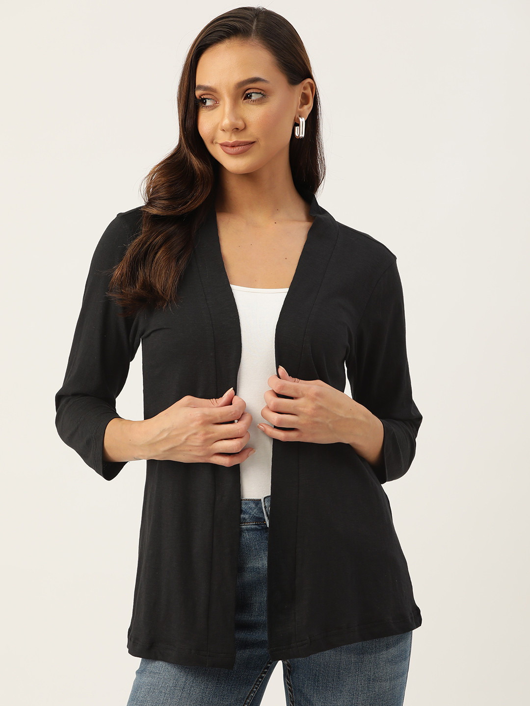 Buy WISSTLER Women Black Pure Cotton Front Open Shrug Shrug for Women