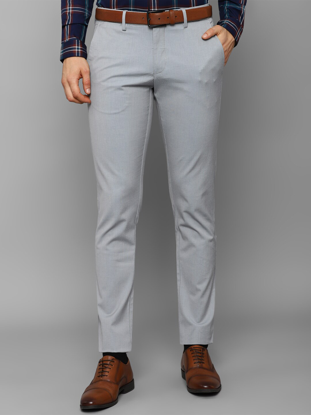 Buy Allen Solly Men Grey Textured Slim Fit Trousers Trousers for Men