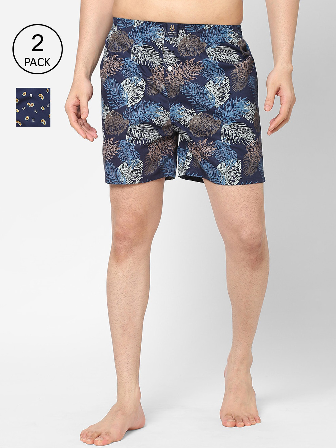 Men's Navy Blue Printed Cotton Slim Fit Casual Boxer