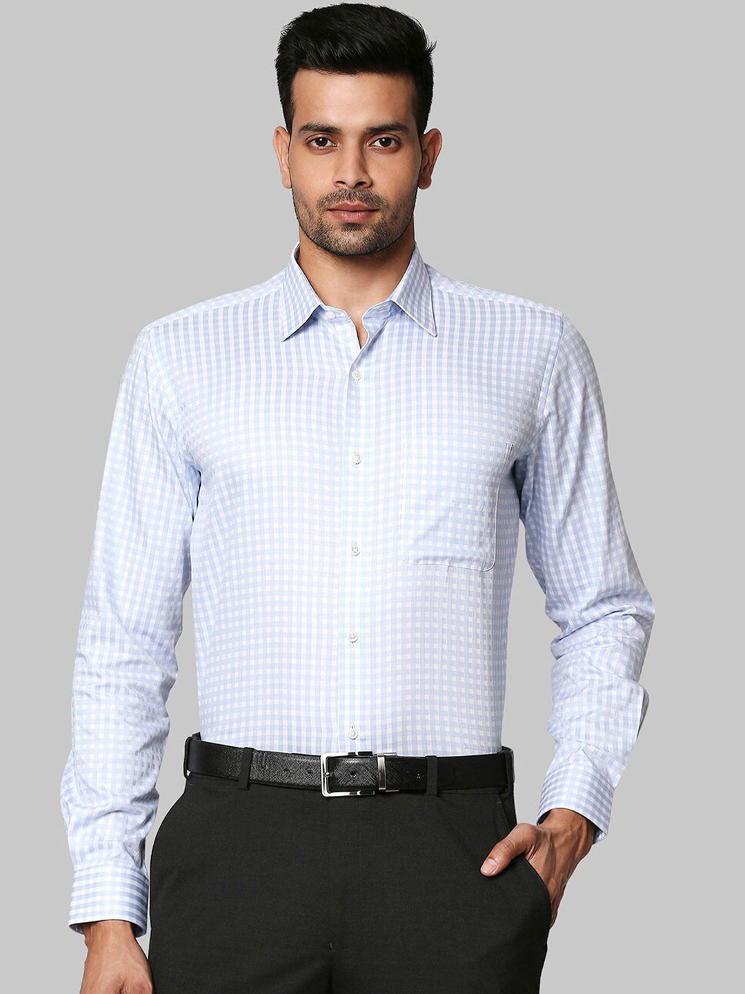 Buy Raymond Men Blue Checked Organic Cotton Casual Shirt Shirts for Men 19290990 Myntra