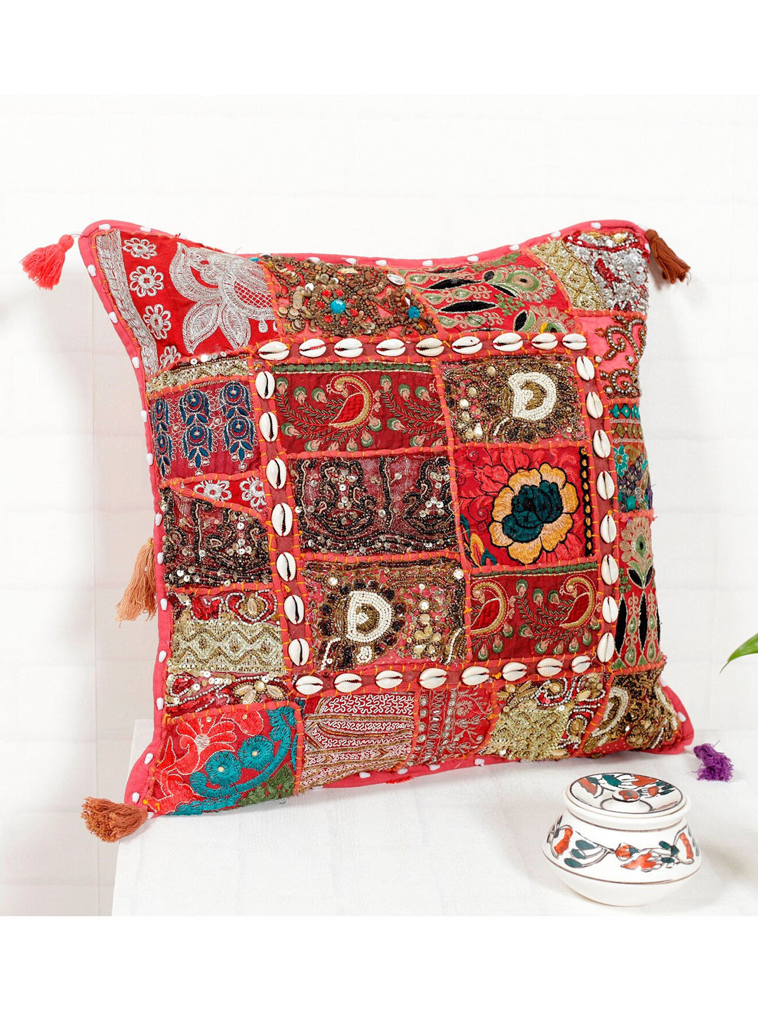 Eshna Maroon Rectangular Cushion Cover with Soof Hand Embroidery