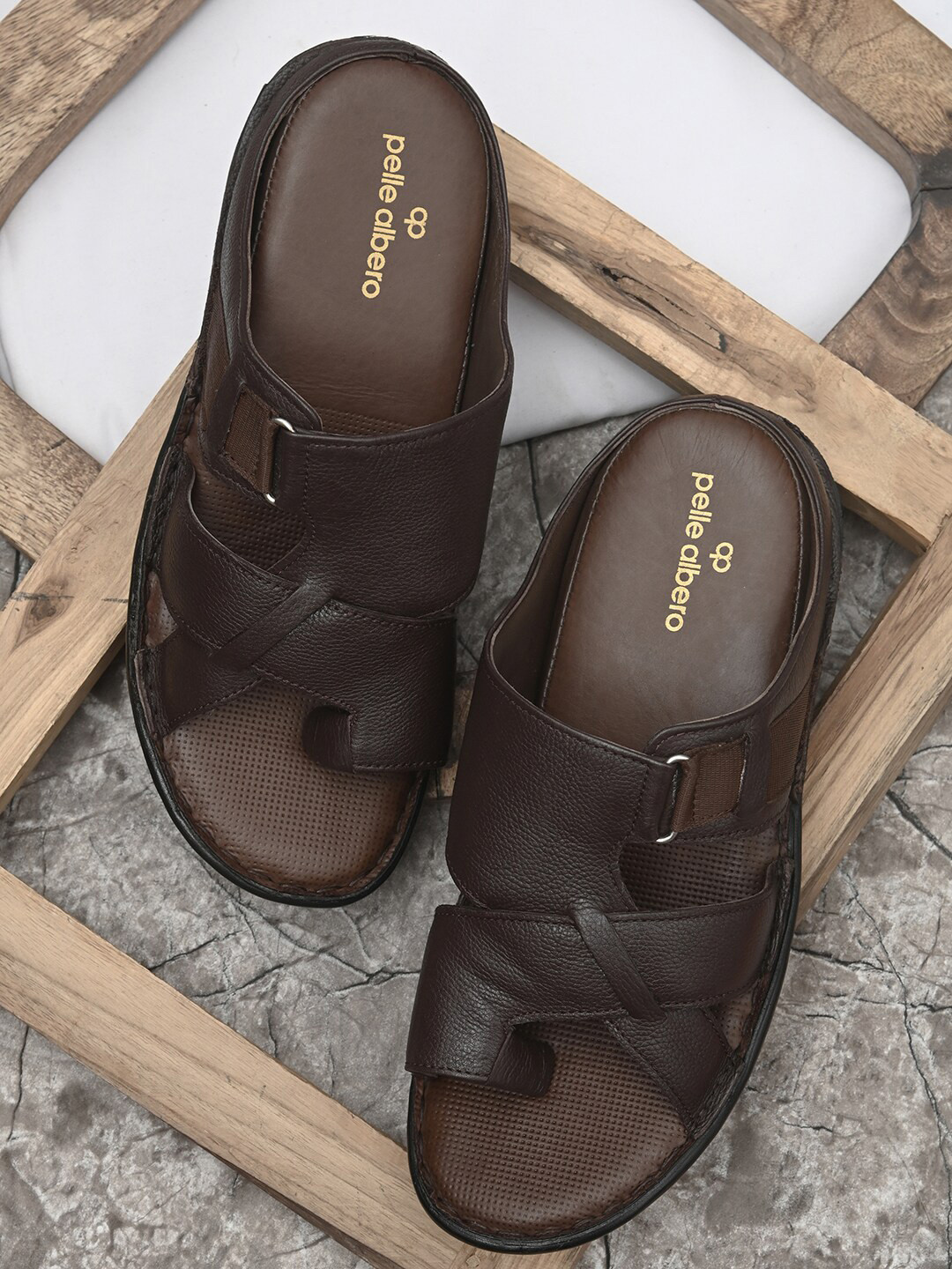 Buy Pelle Albero Men Brown Leather Comfort Sandals - Sandals for Men ...