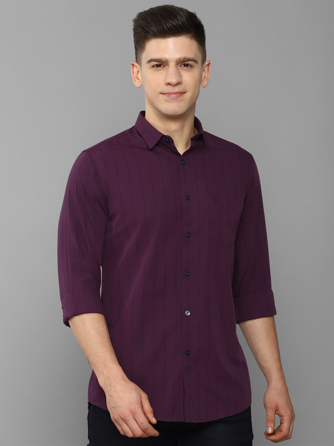 Buy Allen Solly Men Purple Slim Fit Vertical Striped Casual Pure Cotton