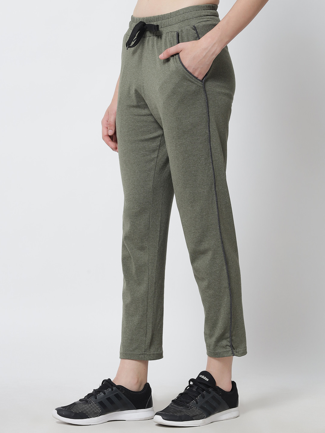 Buy Q Rious Women Olive Green Solid Cotton Track Pants Track Pants