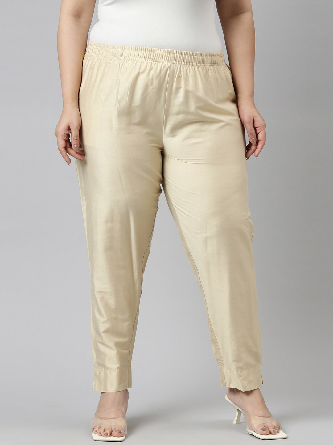 Buy Go Colors Women Cream Coloured Tapered Fit Trousers Trousers for Women 19299180 Myntra