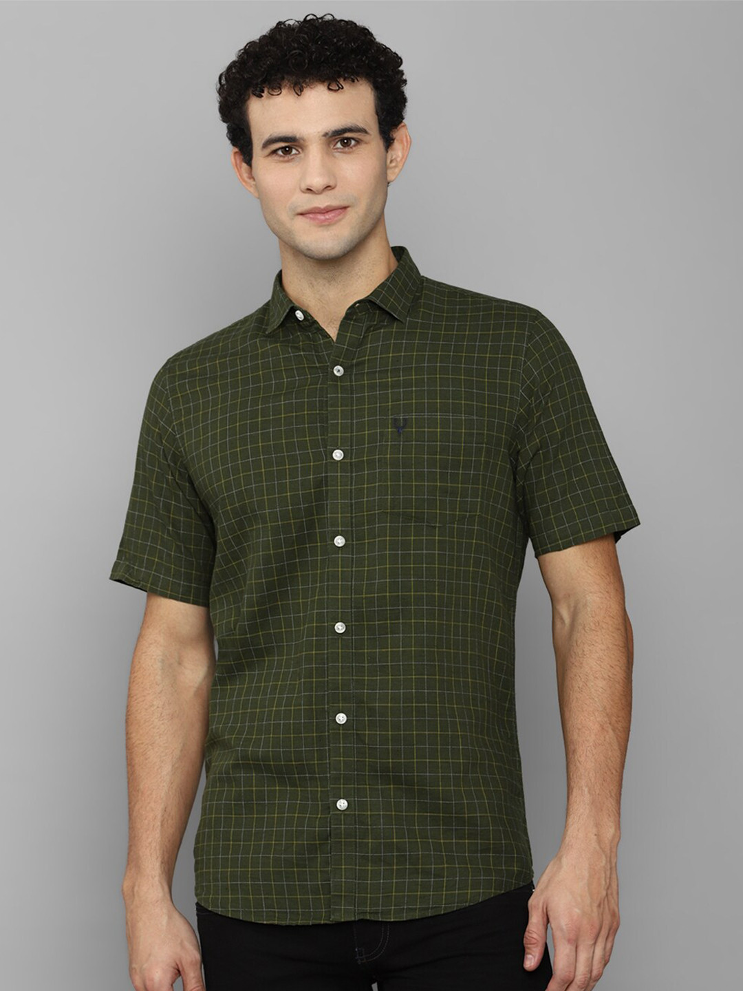 Buy Allen Solly Men Olive Green Slim Fit Checked Cotton Casual Shirt