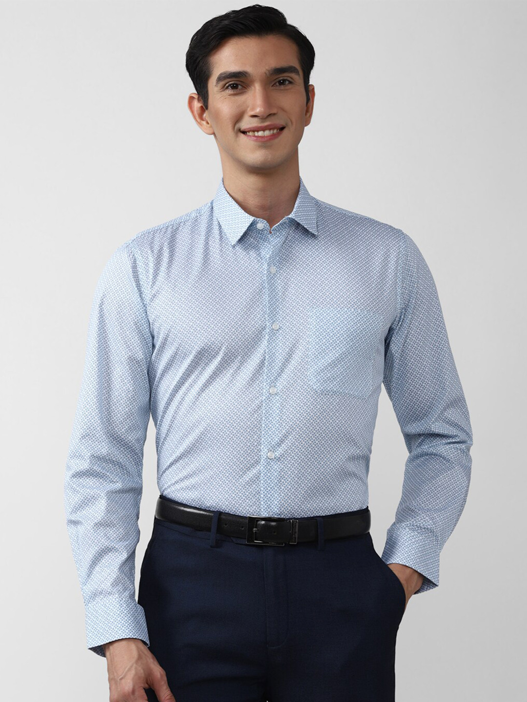 Buy Peter England Men Blue Slim Fit Printed Formal Long Sleeve Shirt