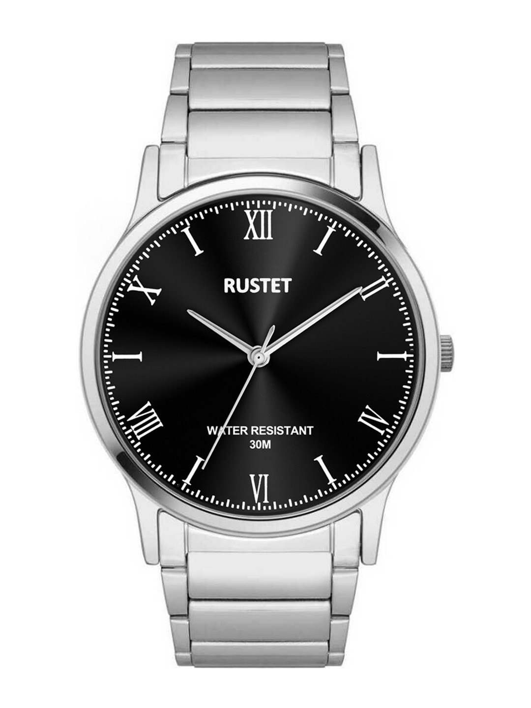 Buy RUSTET Men Black Brass Dial & Silver Toned Stainless Steel Bracelet