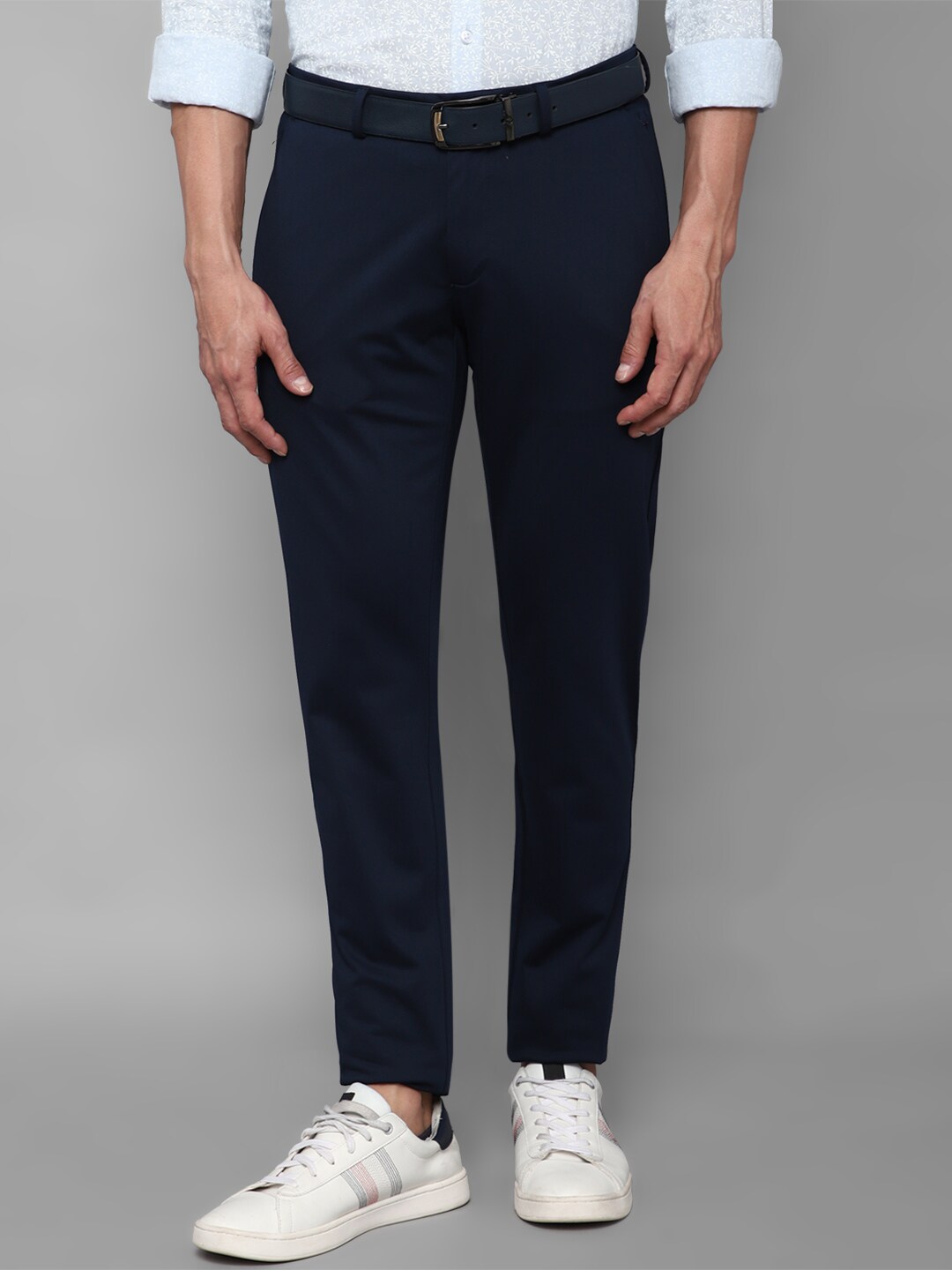 Buy Allen Solly Men Navy Blue Slim Fit Trousers - Trousers for Men ...