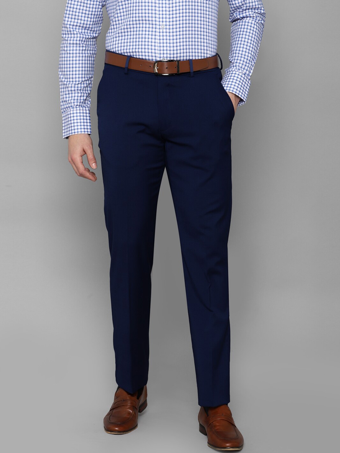 Buy Louis Philippe Men Navy Blue Formal Trousers - Trousers for Men ...