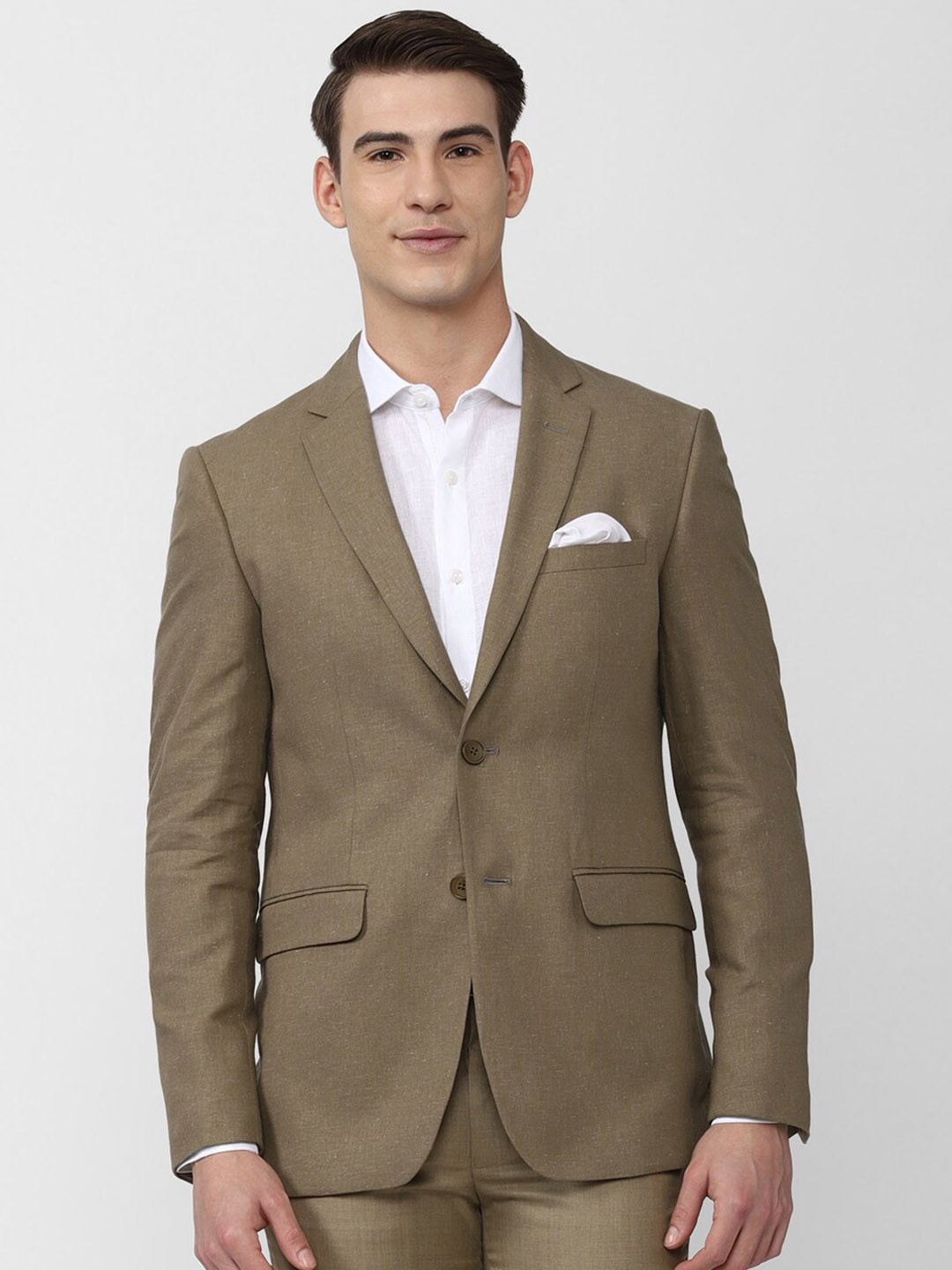 Men's Brown Solid Single Breasted Blazer