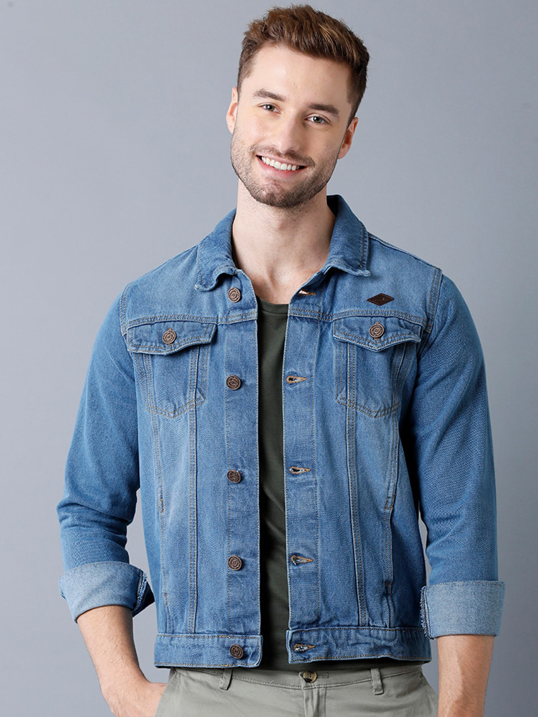 Buy YOVISH Men Blue Washed Denim Jacket With Embroidered Jackets for