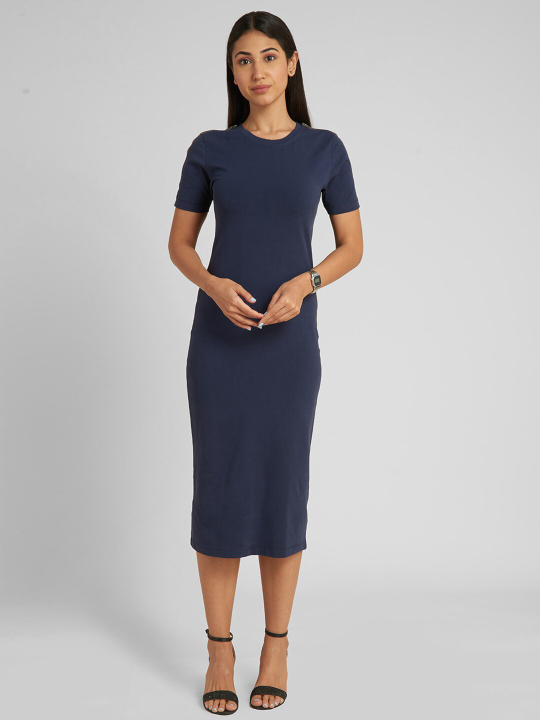 Buy Aturabi Navy Blue T Shirt Midi Dress Dresses for Women 19314874
