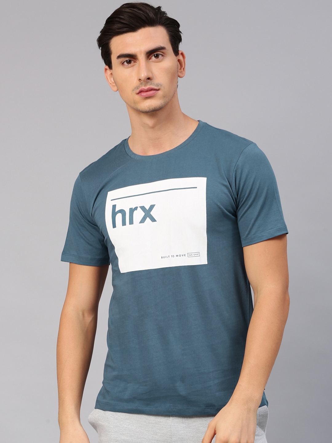 Buy HRX By Hrithik Roshan Men Blue Printed Round Neck Pure Cotton T ...