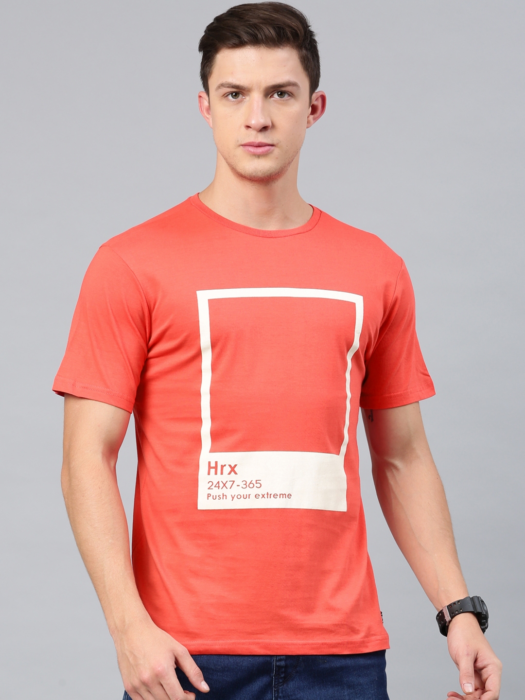 Buy HRX By Hrithik Roshan Men Red Solid Round Neck T Shirt - Tshirts ...