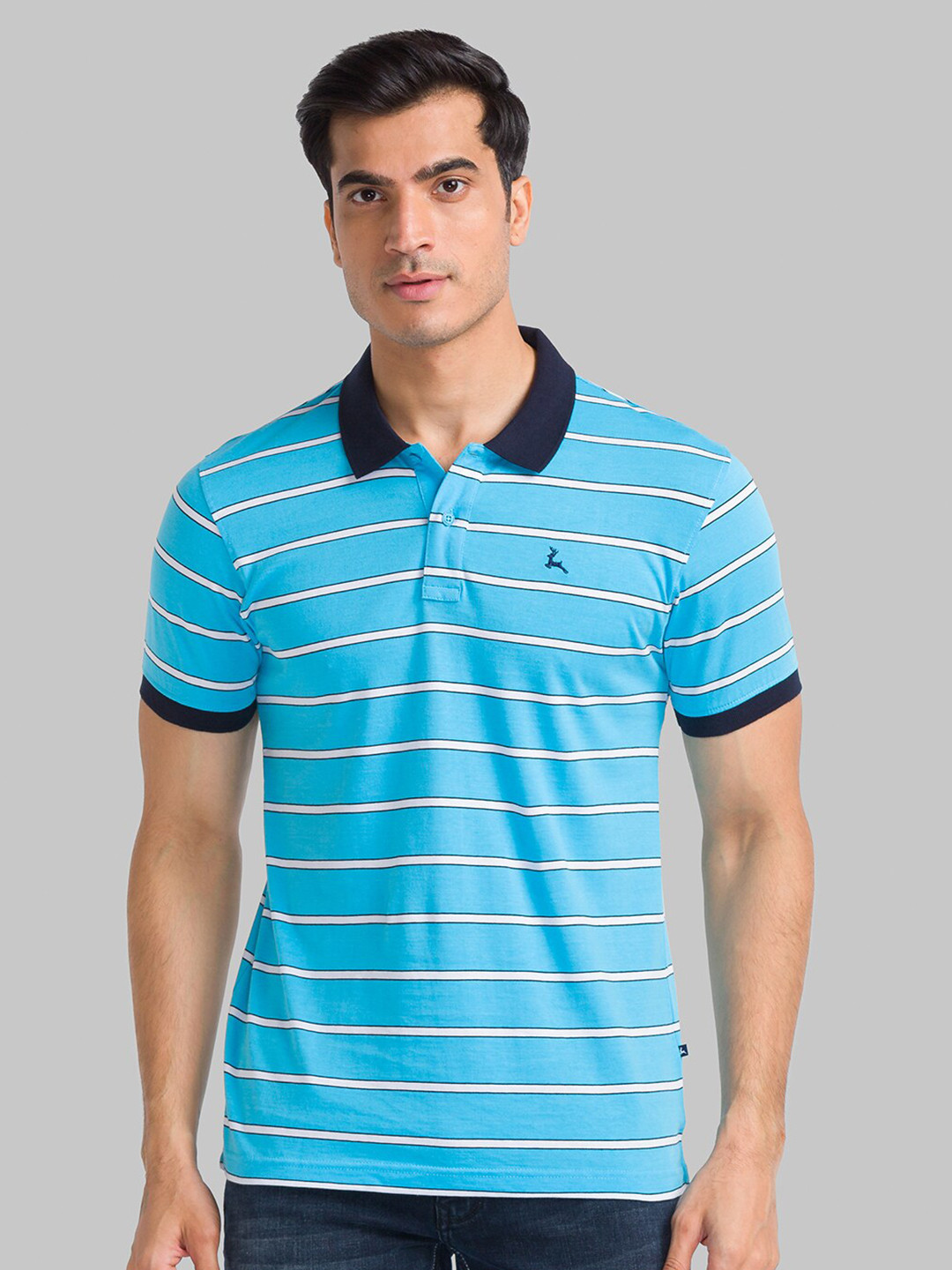 Buy Parx Men Blue Striped Polo Collar T Shirt - Tshirts for Men ...