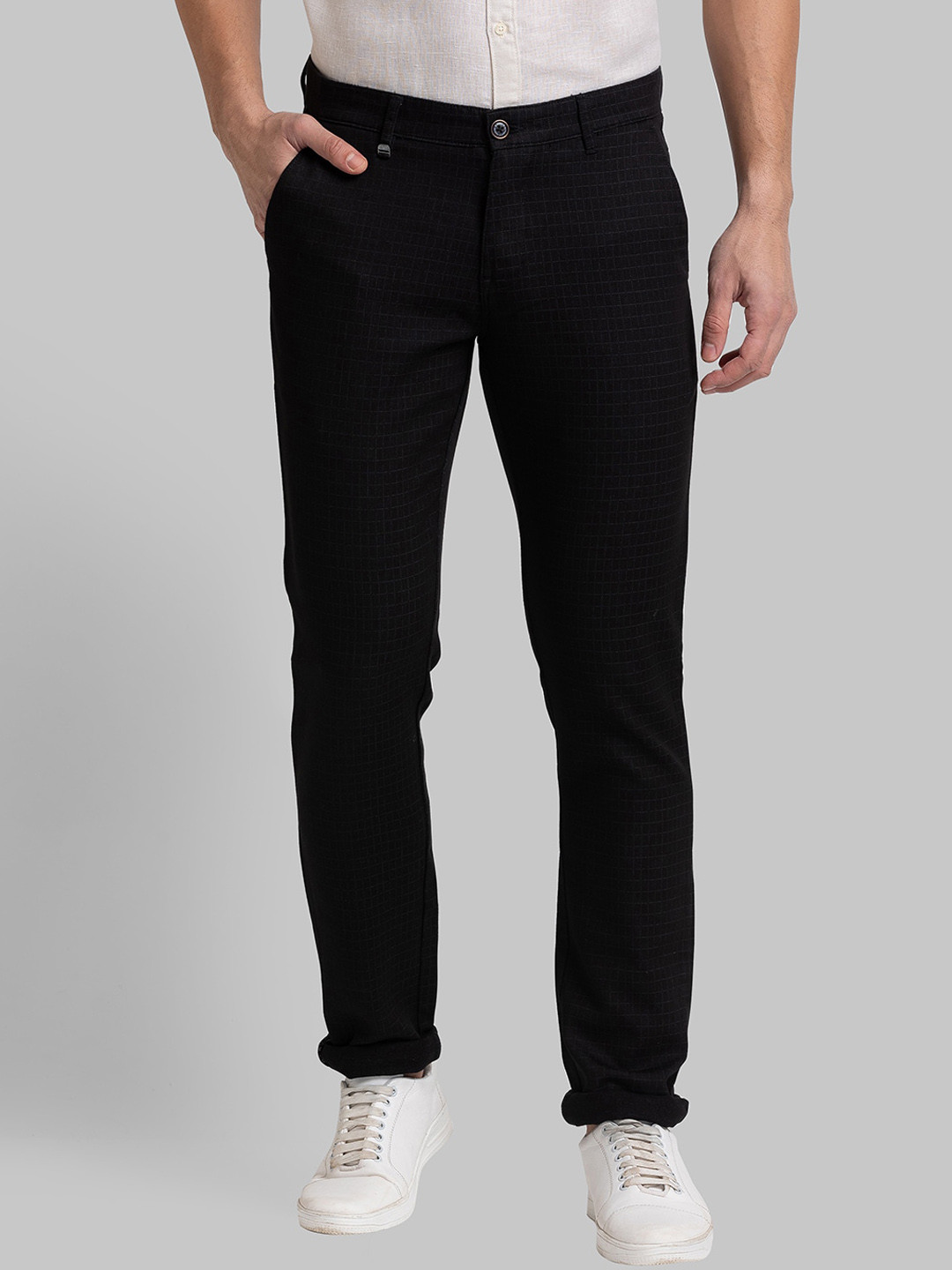 Buy Parx Men Black Textured Tapered Fit Trousers - Trousers for Men ...