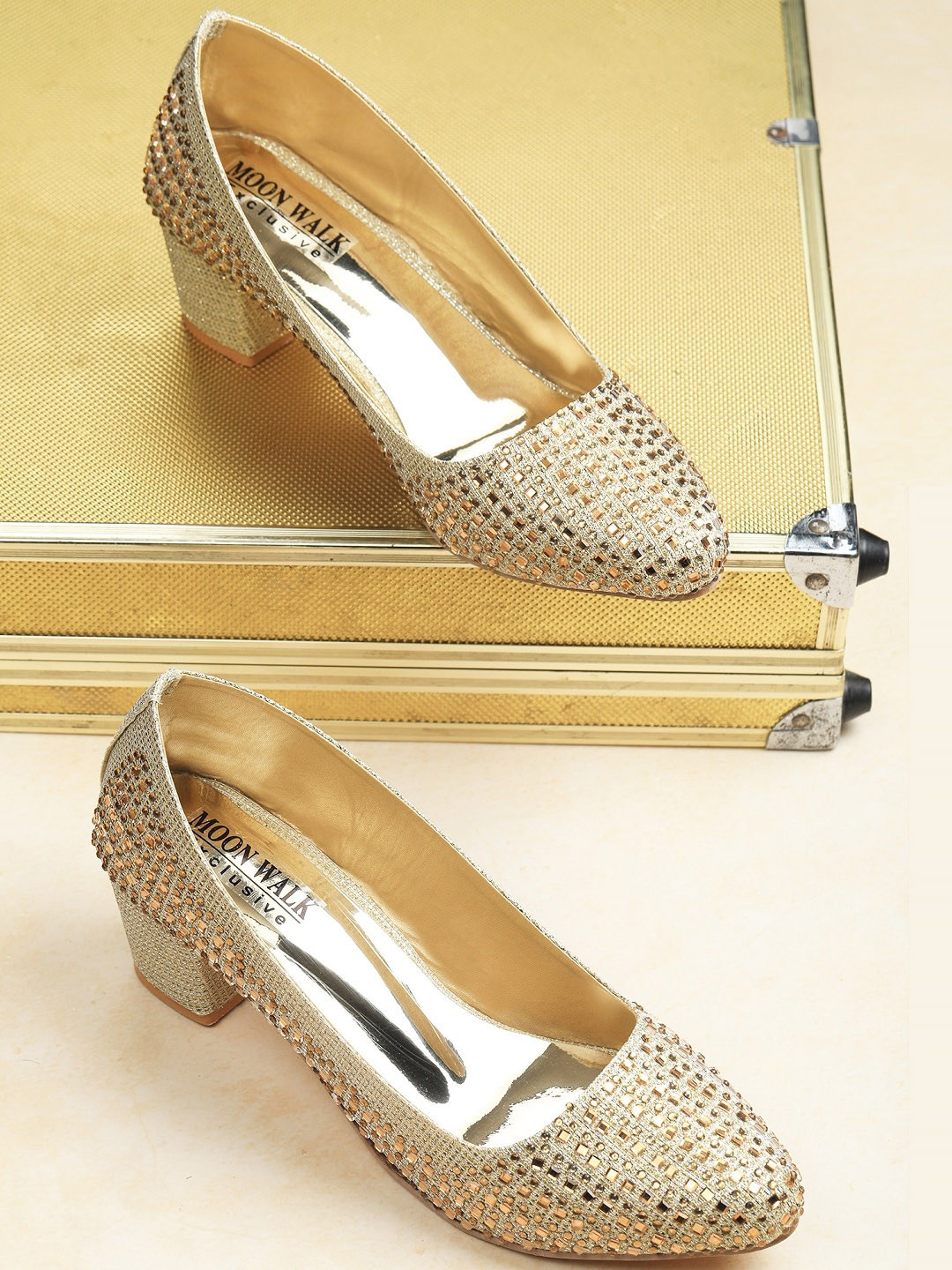 Buy Moonwalk Gold Toned Block Pumps Heels for Women 19320370 Myntra