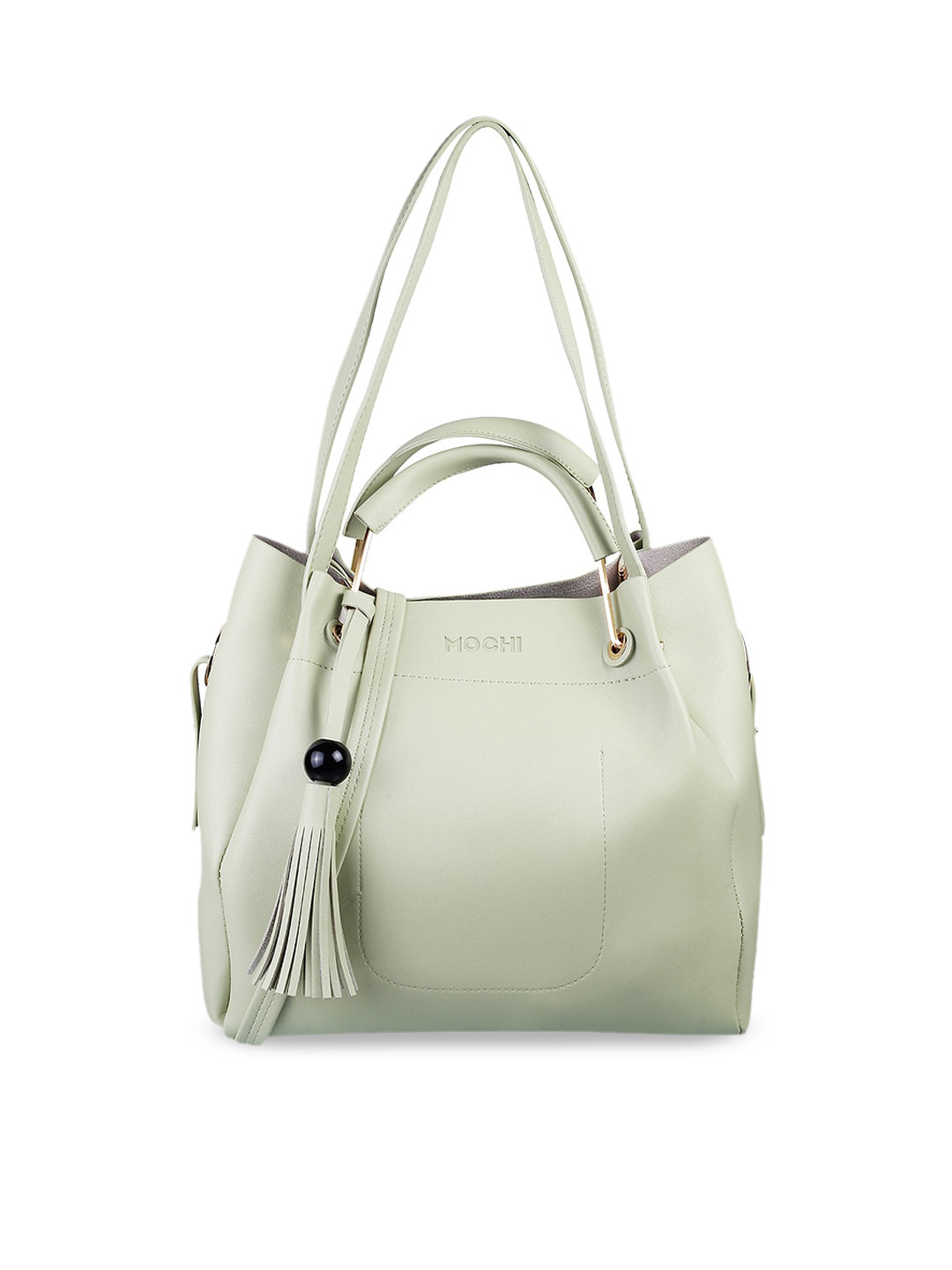 Buy Mochi Green Structured Handheld Bag With Tasselled Handbags for