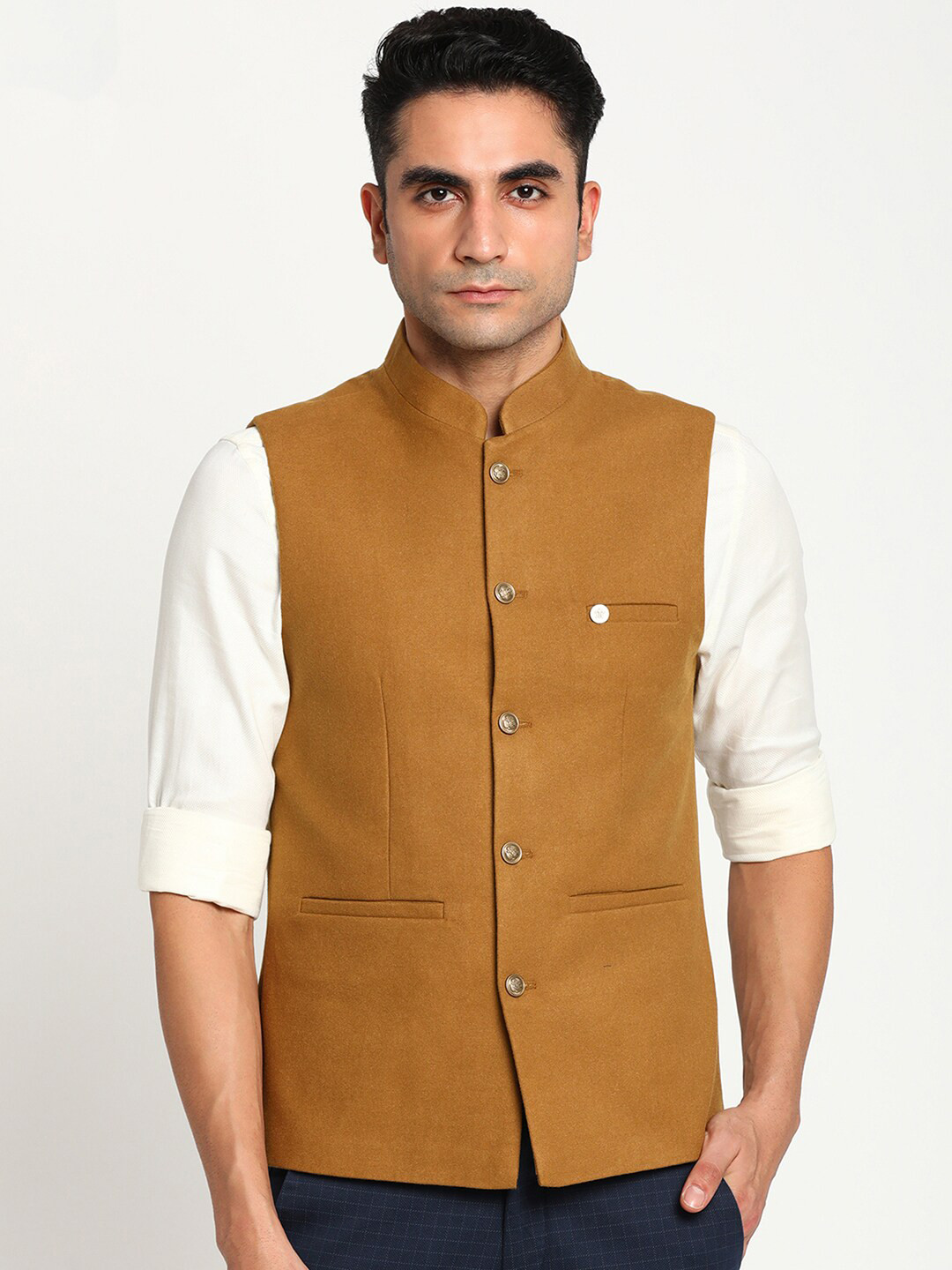 Men's Solid Yellow Nehru Jacket