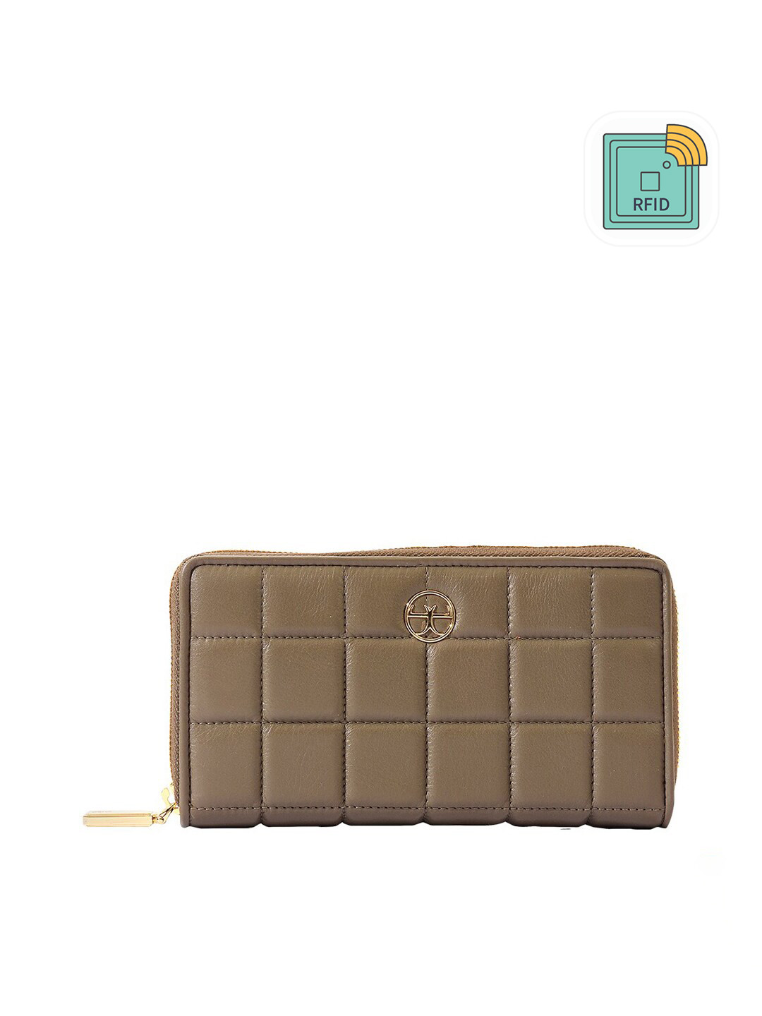 Buy Eske Women Taupe Checked Quilted Leather Zip Around Wallet