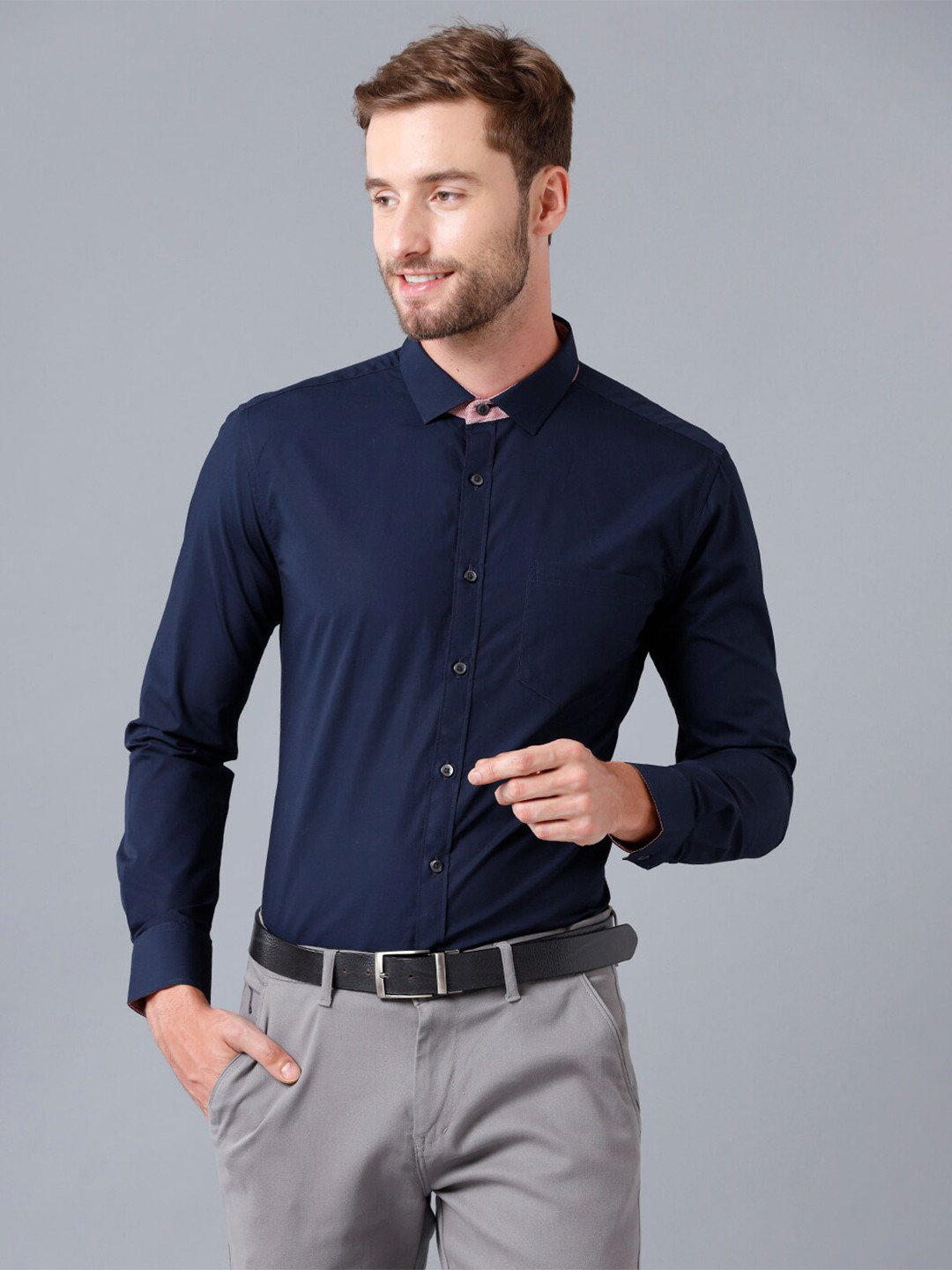 Buy YOVISH Men Navy Blue Smart Slim Fit Casual Shirt Shirts for Men