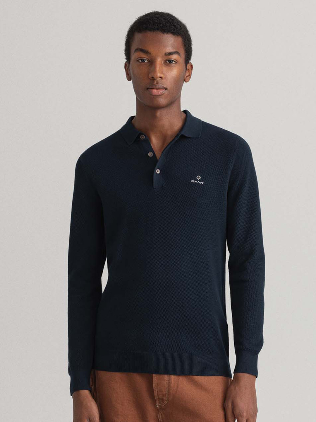 Gant Boys Blue Color-blocked High Neck Full Sleeves Pullover Style Sweater