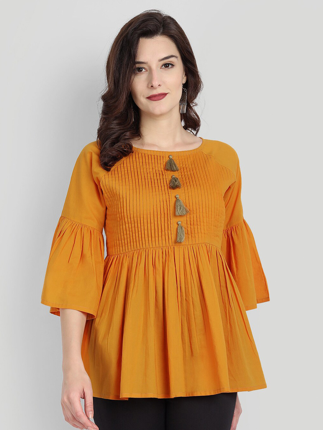Buy Githaan Mustard Yellow Solid Empire Top Tops for Women 19326378