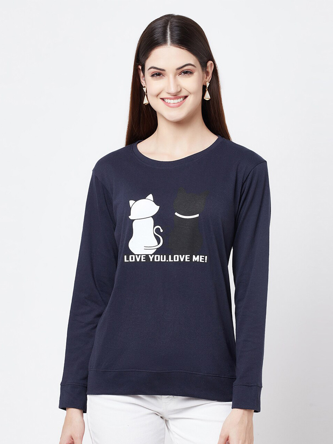 Buy ELEGANCE Women Navy Blue Printed T Shirt - Tshirts for Women ...