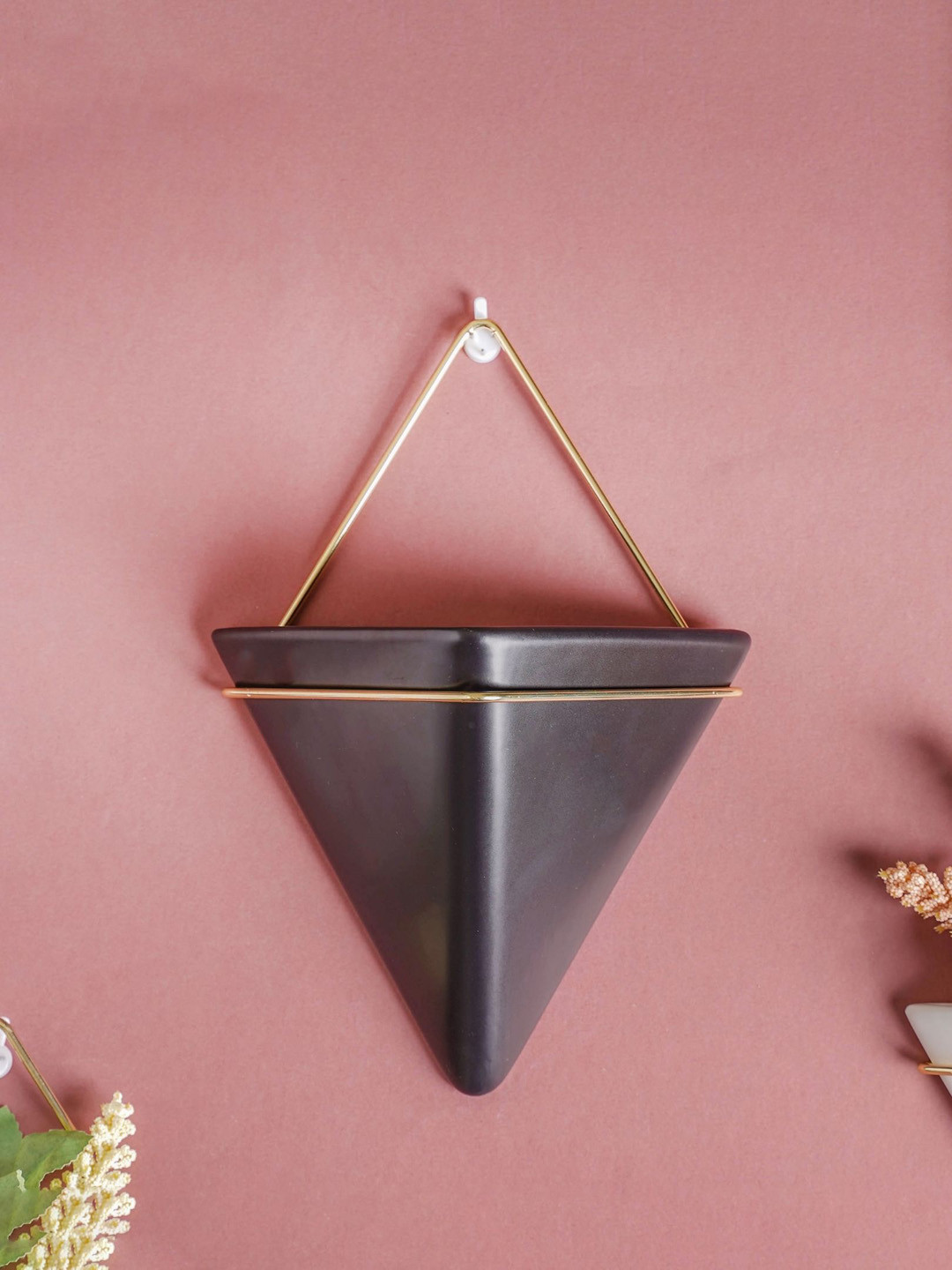 Triangular 3 Pin Pot Buy Nestasia Black & Gold Toned Triangular Ceramic Pot With Holder ...