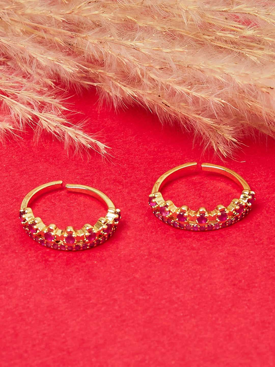 Buy Voylla Women Gold Plated Pink Stone Studded Toe Rings Toe Rings