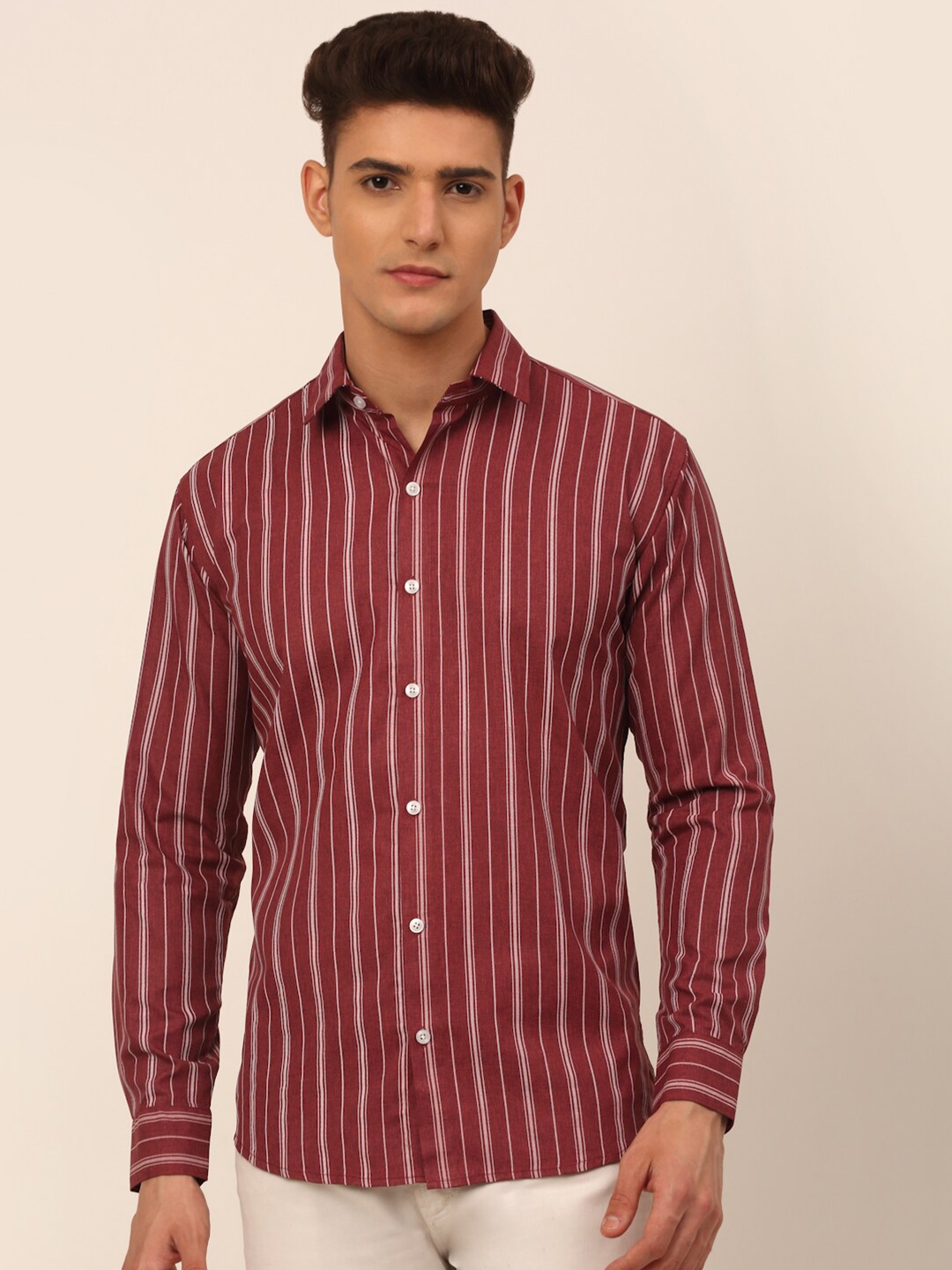 Buy JAINISH Men Maroon Classic Striped Casual Shirt - Shirts for Men ...