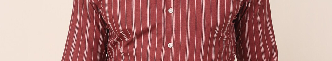 Buy JAINISH Men Regular Fit Maroon Classic Striped Formal Shirt ...