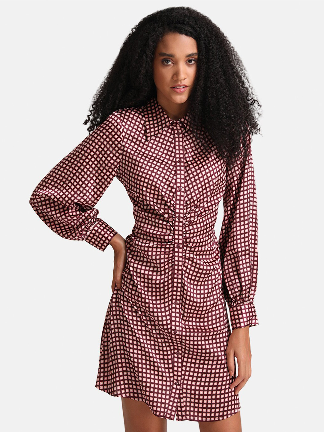 Buy Kazo Women Maroon Checked Satin Shirt Dress - Dresses for Women 19334276 | Myntra