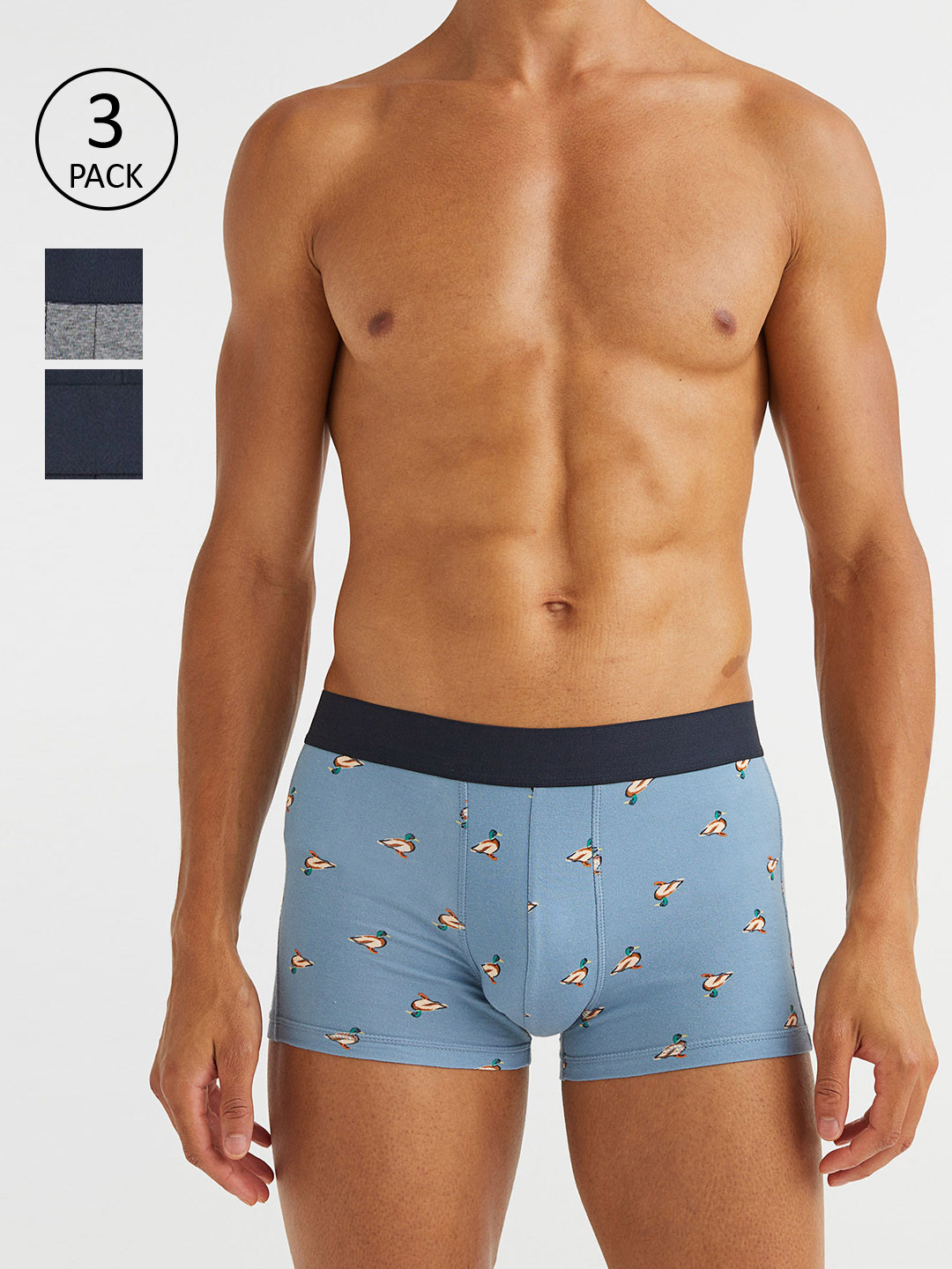 Buy H&M Men Blue & Grey 3 Pack Cotton Short Trunks Trunk for Men